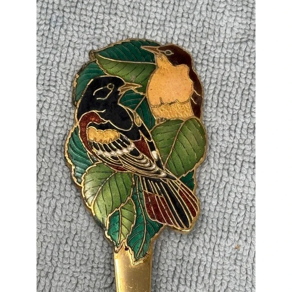 Vtg Hallmark‎ Bird Souvenir Spoons Gold Tone Set of 6 Cloisonne Enamel